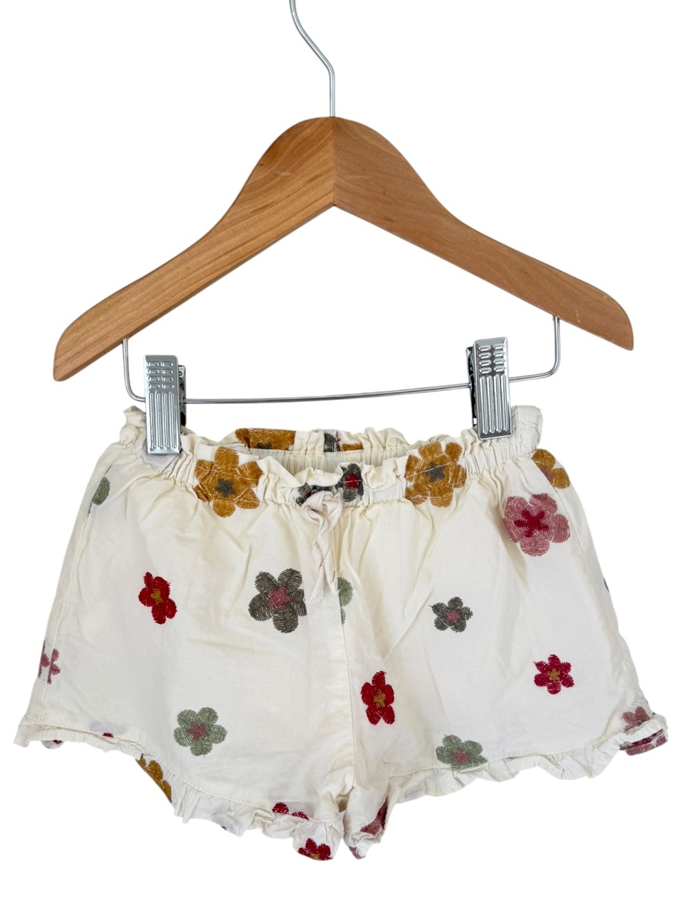 Zara Cream Embroidered Floral Lined Shorts 3y